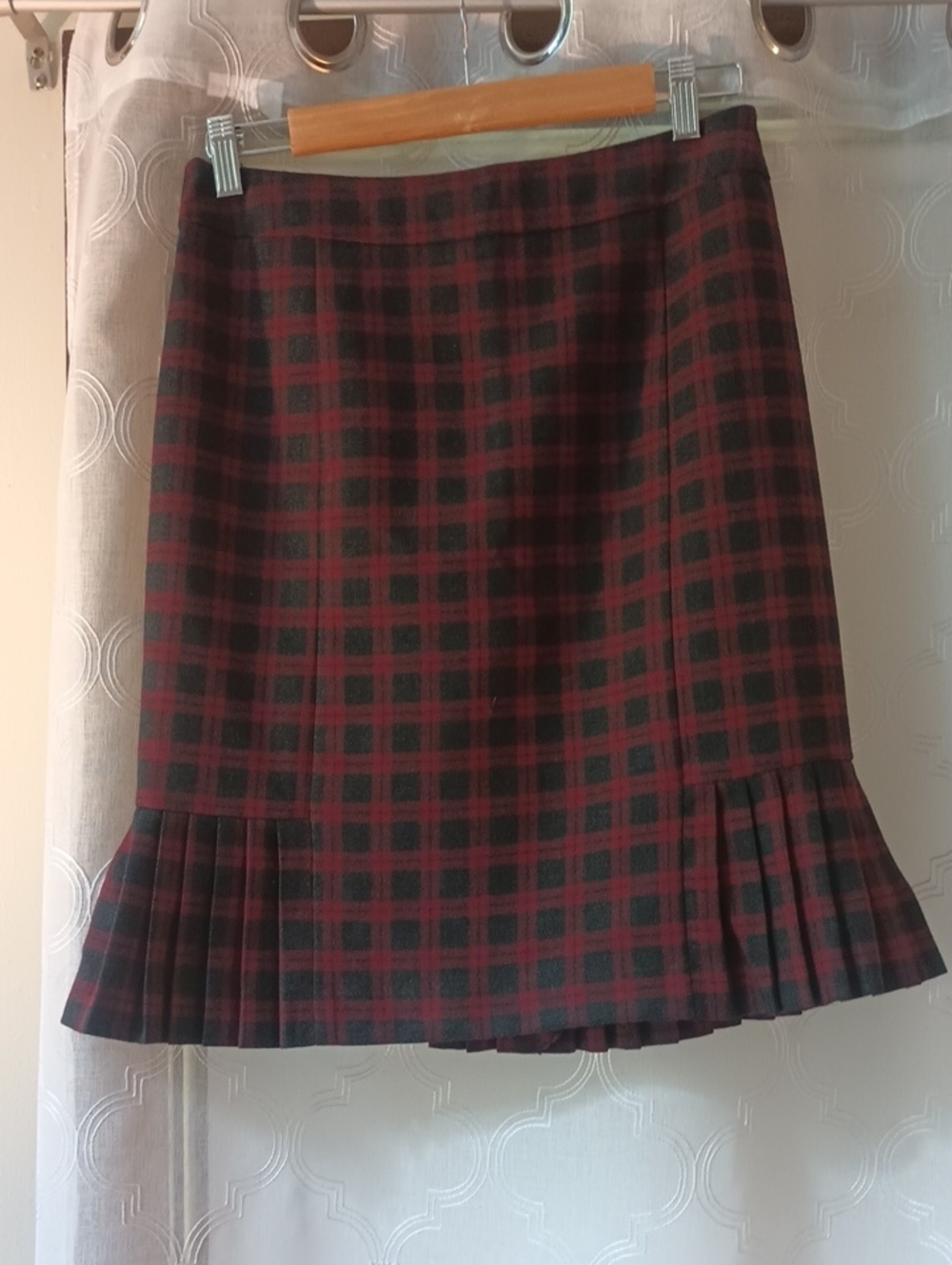 Brooks Brothers Red and Black Plaid A-Line Skirt with Pleated Hem